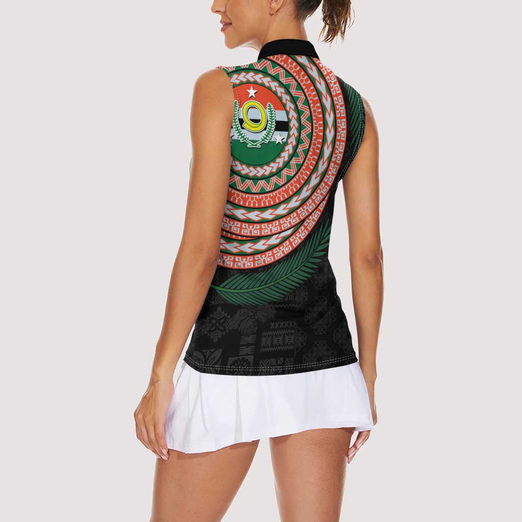Penama Tribal Tattoo with Namele Leaves Women Sleeveless Polo Shirt