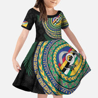 Torba Tribal Tattoo with Namele Leaves Family Matching Long Sleeve Bodycon Dress and Hawaiian Shirt LT03 Daughter's Dress Black - Polynesian Pride