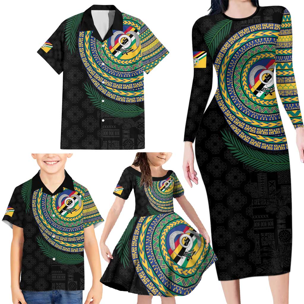 Torba Tribal Tattoo with Namele Leaves Family Matching Long Sleeve Bodycon Dress and Hawaiian Shirt LT03 - Polynesian Pride