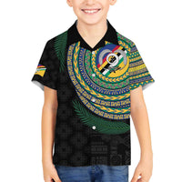 Torba Tribal Tattoo with Namele Leaves Family Matching Off The Shoulder Long Sleeve Dress and Hawaiian Shirt LT03 Son's Shirt Black - Polynesian Pride