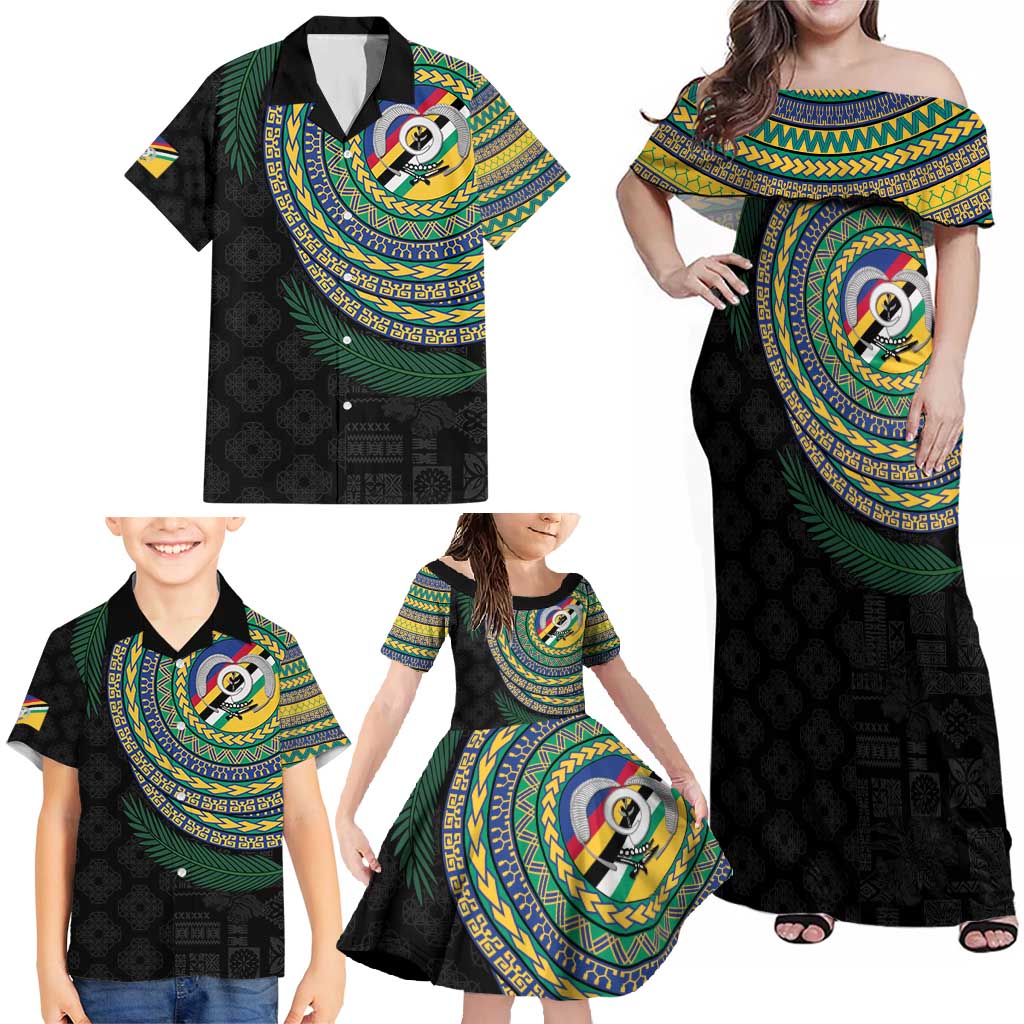 Torba Tribal Tattoo with Namele Leaves Family Matching Off Shoulder Maxi Dress and Hawaiian Shirt LT03 - Polynesian Pride
