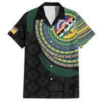 Torba Tribal Tattoo with Namele Leaves Family Matching Off Shoulder Maxi Dress and Hawaiian Shirt LT03 Dad's Shirt - Short Sleeve Black - Polynesian Pride