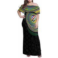 Torba Tribal Tattoo with Namele Leaves Family Matching Off Shoulder Maxi Dress and Hawaiian Shirt LT03 Mom's Dress Black - Polynesian Pride