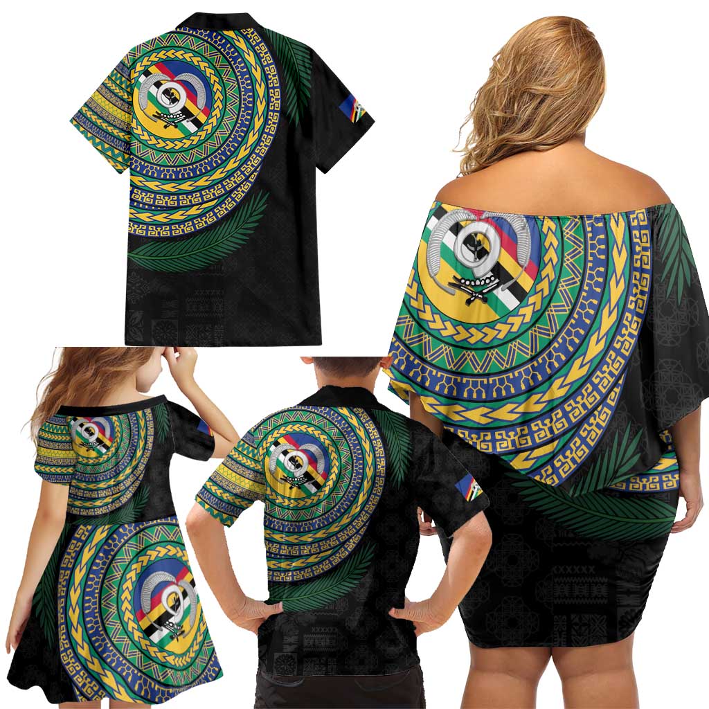 Torba Tribal Tattoo with Namele Leaves Family Matching Off Shoulder Short Dress and Hawaiian Shirt LT03 - Polynesian Pride
