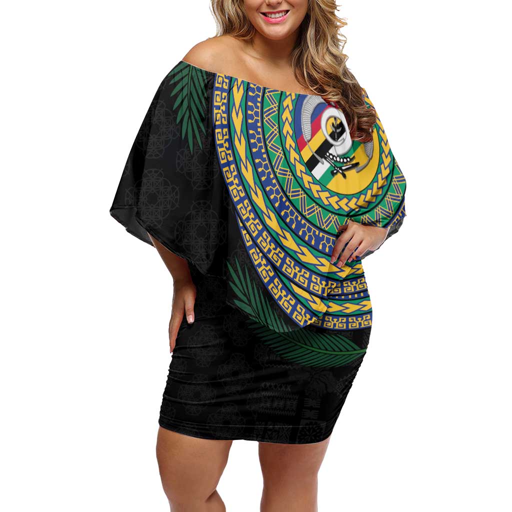Torba Tribal Tattoo with Namele Leaves Family Matching Off Shoulder Short Dress and Hawaiian Shirt LT03 Mom's Dress Black - Polynesian Pride