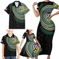 Torba Tribal Tattoo with Namele Leaves Family Matching Short Sleeve Bodycon Dress and Hawaiian Shirt LT03 - Polynesian Pride
