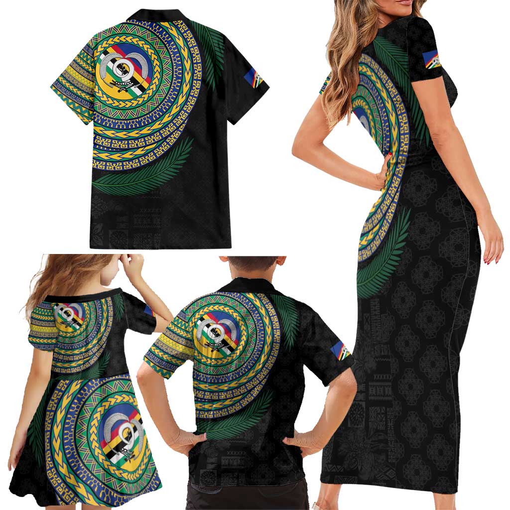 Torba Tribal Tattoo with Namele Leaves Family Matching Short Sleeve Bodycon Dress and Hawaiian Shirt LT03 - Polynesian Pride