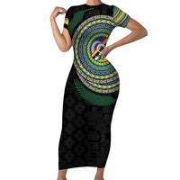 Torba Tribal Tattoo with Namele Leaves Family Matching Short Sleeve Bodycon Dress and Hawaiian Shirt LT03 Mom's Dress Black - Polynesian Pride