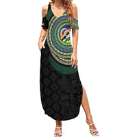 Torba Tribal Tattoo with Namele Leaves Family Matching Summer Maxi Dress and Hawaiian Shirt LT03 Mom's Dress Black - Polynesian Pride