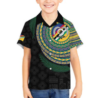 Torba Tribal Tattoo with Namele Leaves Family Matching Summer Maxi Dress and Hawaiian Shirt LT03 Son's Shirt Black - Polynesian Pride