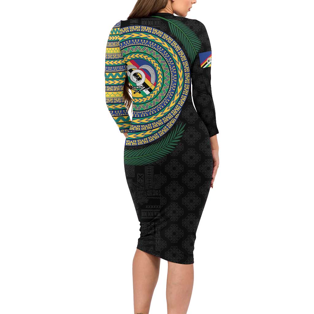 Torba Tribal Tattoo with Namele Leaves Long Sleeve Bodycon Dress LT03 - Polynesian Pride