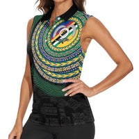 Torba Tribal Tattoo with Namele Leaves Women Sleeveless Polo Shirt