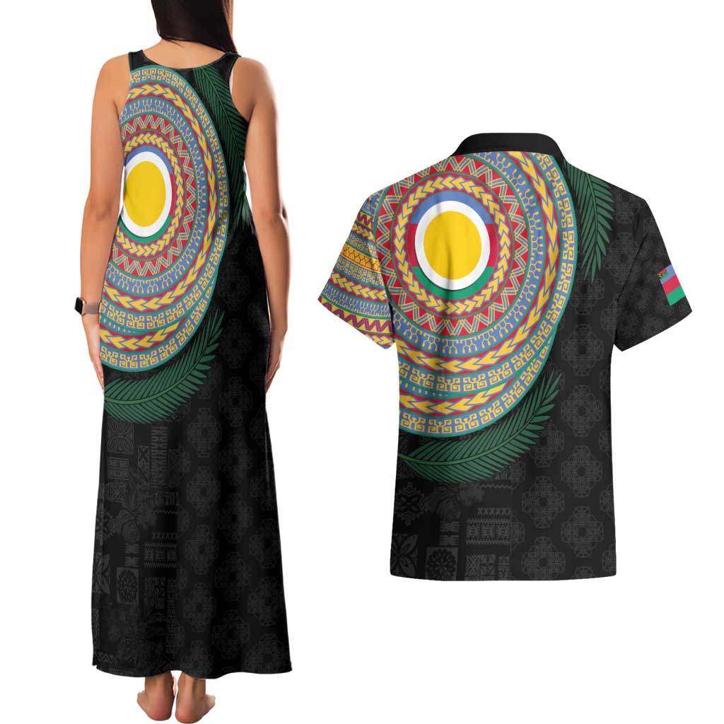 Shefa Tribal Tattoo with Namele Leaves Couples Matching Tank Maxi Dress and Hawaiian Shirt