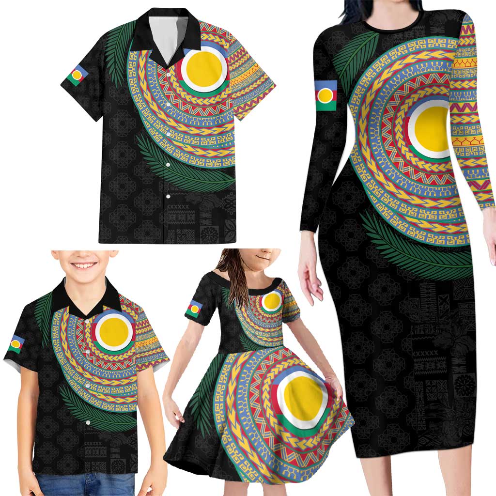 Shefa Tribal Tattoo with Namele Leaves Family Matching Long Sleeve Bodycon Dress and Hawaiian Shirt