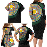 Shefa Tribal Tattoo with Namele Leaves Family Matching Long Sleeve Bodycon Dress and Hawaiian Shirt LT03 - Polynesian Pride