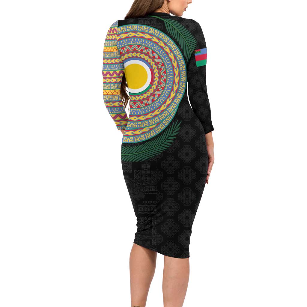 Shefa Tribal Tattoo with Namele Leaves Family Matching Long Sleeve Bodycon Dress and Hawaiian Shirt LT03 - Polynesian Pride
