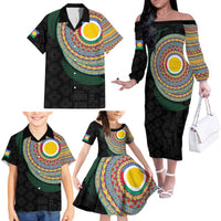 Shefa Tribal Tattoo with Namele Leaves Family Matching Off The Shoulder Long Sleeve Dress and Hawaiian Shirt LT03 - Polynesian Pride