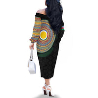 Shefa Tribal Tattoo with Namele Leaves Family Matching Off The Shoulder Long Sleeve Dress and Hawaiian Shirt LT03 - Polynesian Pride