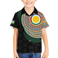 Shefa Tribal Tattoo with Namele Leaves Family Matching Short Sleeve Bodycon Dress and Hawaiian Shirt LT03 Son's Shirt Black - Polynesian Pride