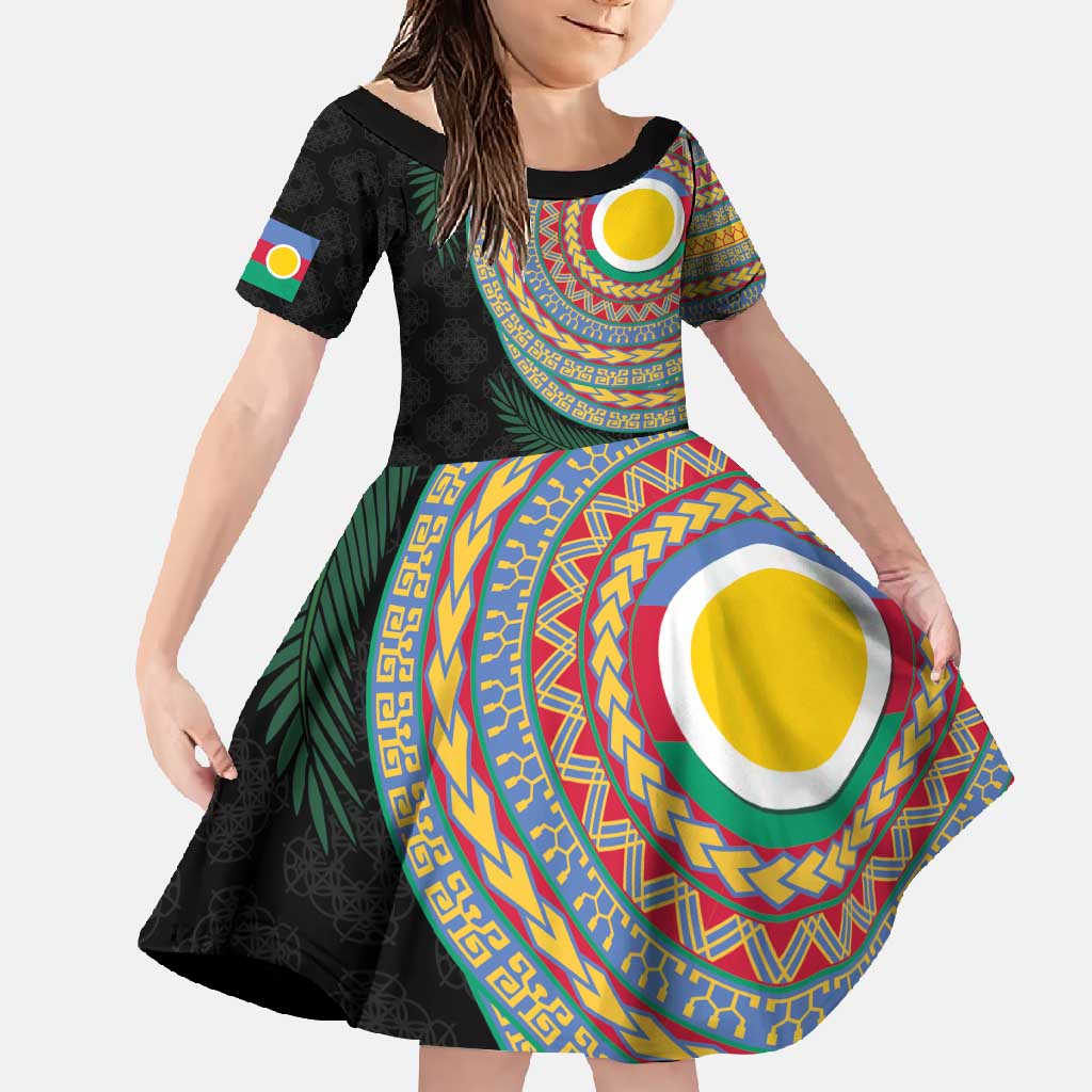 Shefa Tribal Tattoo with Namele Leaves Family Matching Tank Maxi Dress and Hawaiian Shirt LT03 Daughter's Dress Black - Polynesian Pride