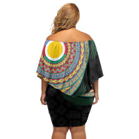 Shefa Tribal Tattoo with Namele Leaves Off Shoulder Short Dress