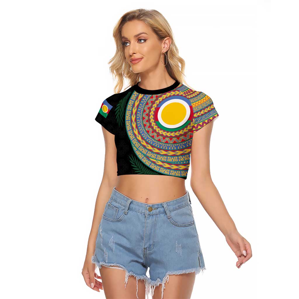 Shefa Tribal Tattoo with Namele Leaves Raglan Cropped T Shirt