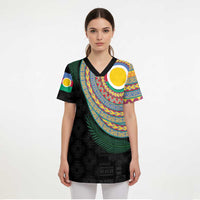 Shefa Tribal Tattoo with Namele Leaves Scrub Top - Polynesian Pride