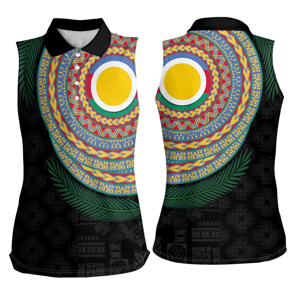 Shefa Tribal Tattoo with Namele Leaves Women Sleeveless Polo Shirt