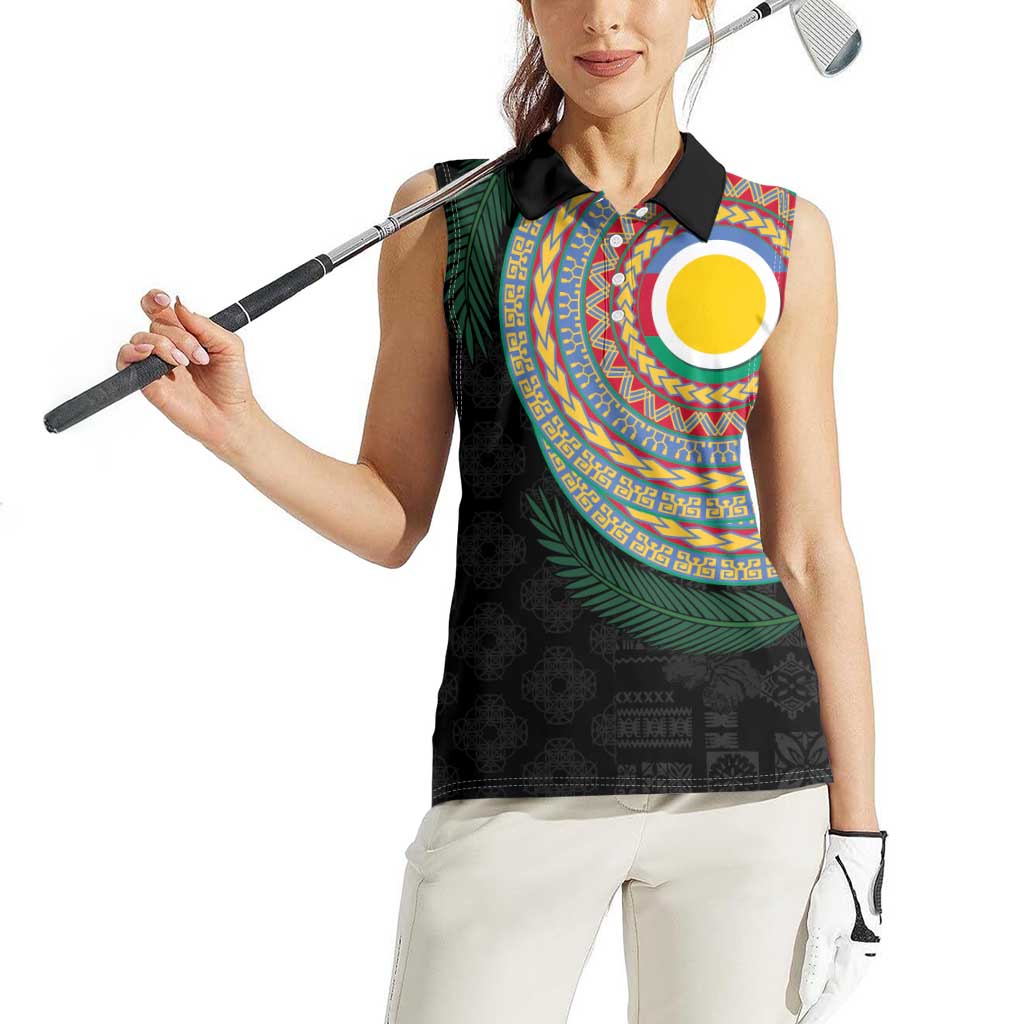 Shefa Tribal Tattoo with Namele Leaves Women Sleeveless Polo Shirt