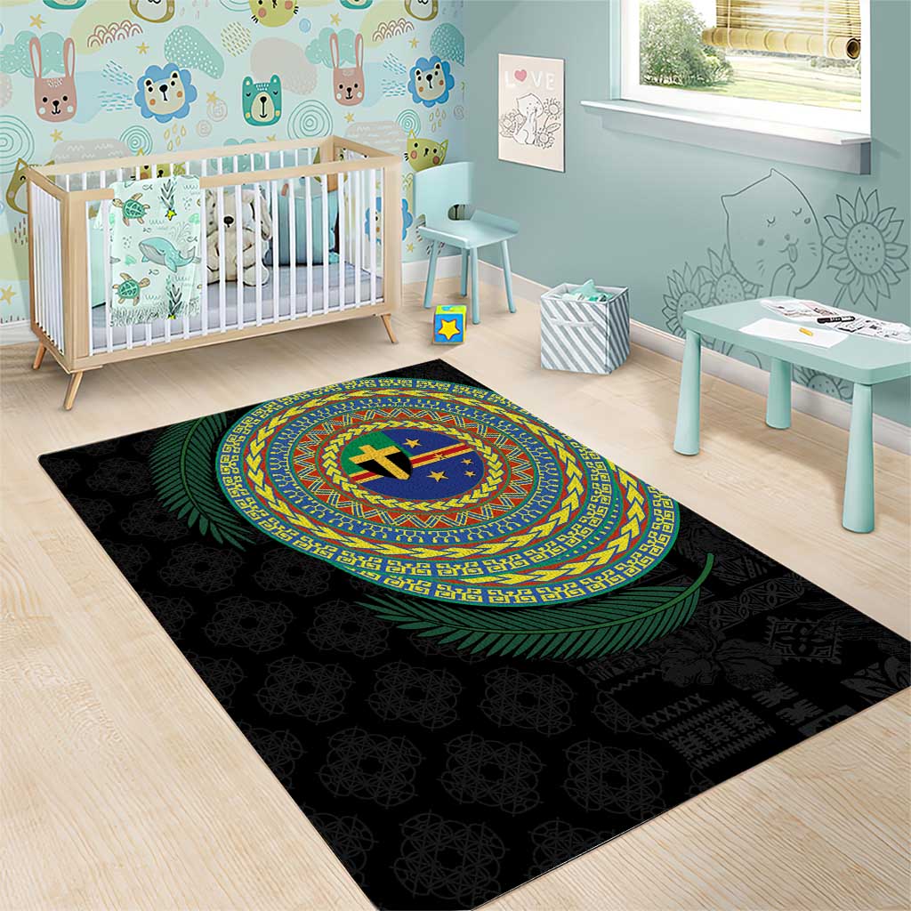 Tafea Tribal Tattoo with Namele Leaves Area Rug