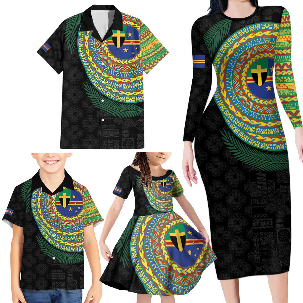 Tafea Tribal Tattoo with Namele Leaves Family Matching Long Sleeve Bodycon Dress and Hawaiian Shirt LT03 - Polynesian Pride