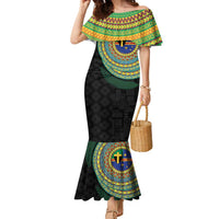 Tafea Tribal Tattoo with Namele Leaves Family Matching Mermaid Dress and Hawaiian Shirt LT03 Mom's Dress Black - Polynesian Pride
