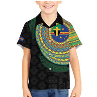 Tafea Tribal Tattoo with Namele Leaves Family Matching Mermaid Dress and Hawaiian Shirt LT03 Son's Shirt Black - Polynesian Pride