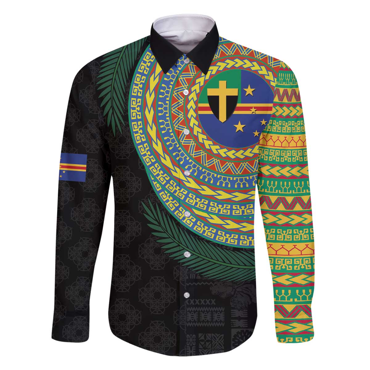 Tafea Tribal Tattoo with Namele Leaves Family Matching Off The Shoulder Long Sleeve Dress and Hawaiian Shirt LT03 Dad's Shirt - Long Sleeve Black - Polynesian Pride