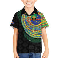 Tafea Tribal Tattoo with Namele Leaves Family Matching Off The Shoulder Long Sleeve Dress and Hawaiian Shirt LT03 Son's Shirt Black - Polynesian Pride