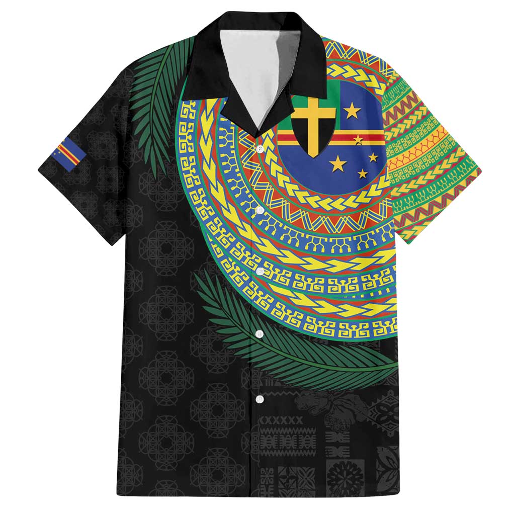 Tafea Tribal Tattoo with Namele Leaves Family Matching Off Shoulder Maxi Dress and Hawaiian Shirt LT03 Dad's Shirt - Short Sleeve Black - Polynesian Pride