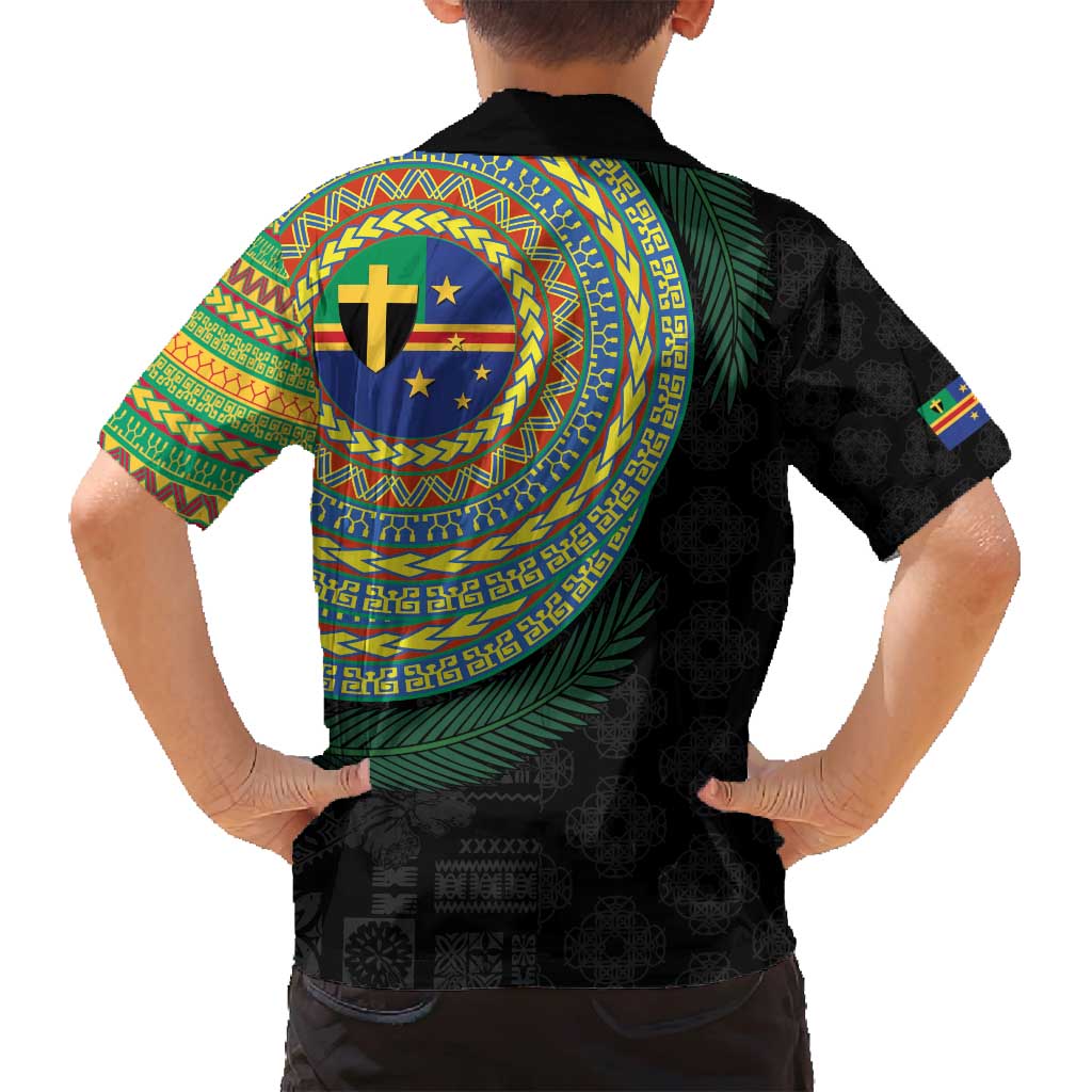 Tafea Tribal Tattoo with Namele Leaves Family Matching Off Shoulder Short Dress and Hawaiian Shirt LT03 - Polynesian Pride