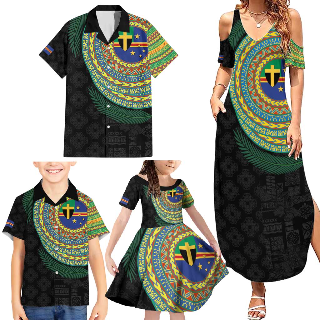 Tafea Tribal Tattoo with Namele Leaves Family Matching Summer Maxi Dress and Hawaiian Shirt LT03 - Polynesian Pride