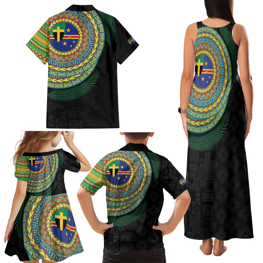 Tafea Tribal Tattoo with Namele Leaves Family Matching Tank Maxi Dress and Hawaiian Shirt LT03 - Polynesian Pride