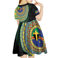 Tafea Tribal Tattoo with Namele Leaves Kid Short Sleeve Dress