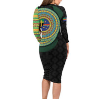 Tafea Tribal Tattoo with Namele Leaves Long Sleeve Bodycon Dress