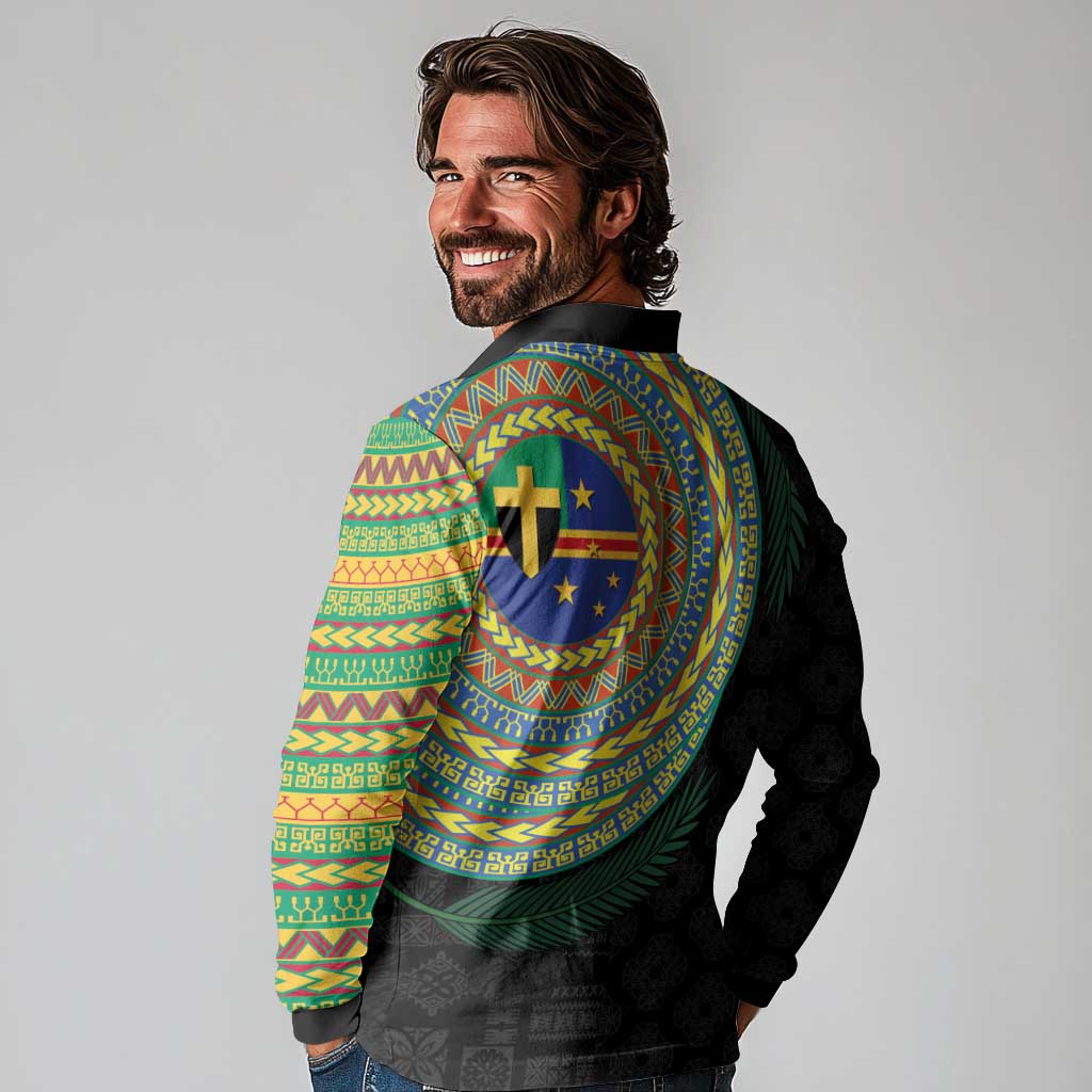 Tafea Tribal Tattoo with Namele Leaves Long Sleeve Polo Shirt