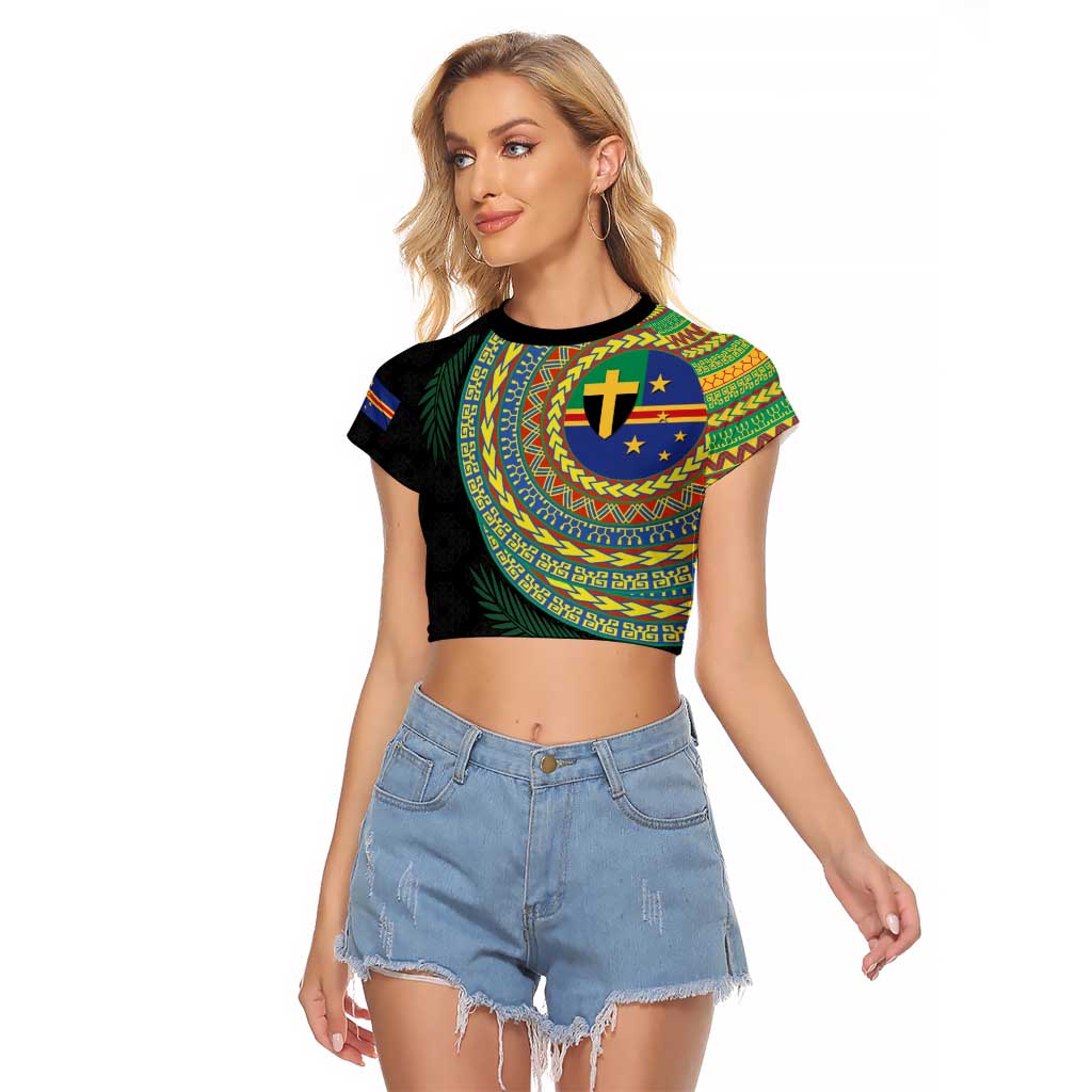 Tafea Tribal Tattoo with Namele Leaves Raglan Cropped T Shirt