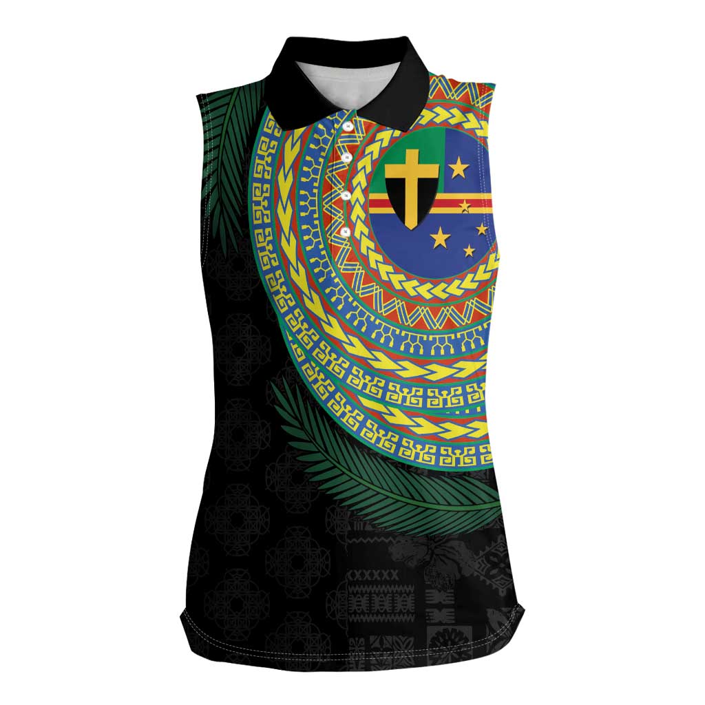 Tafea Tribal Tattoo with Namele Leaves Women Sleeveless Polo Shirt