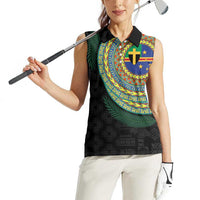 Tafea Tribal Tattoo with Namele Leaves Women Sleeveless Polo Shirt