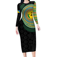 Malampa Tribal Tattoo with Namele Leaves Family Matching Long Sleeve Bodycon Dress and Hawaiian Shirt LT03 Mom's Dress Black - Polynesian Pride