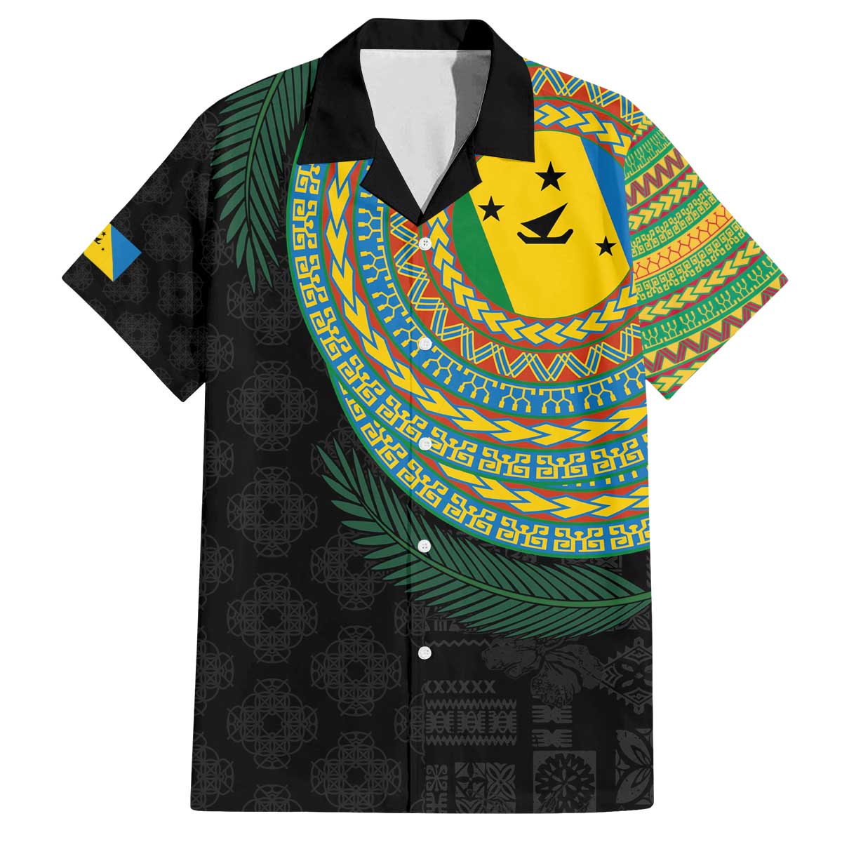 Malampa Tribal Tattoo with Namele Leaves Family Matching Off The Shoulder Long Sleeve Dress and Hawaiian Shirt LT03 Dad's Shirt - Short Sleeve Black - Polynesian Pride