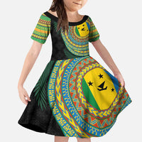 Malampa Tribal Tattoo with Namele Leaves Family Matching Off Shoulder Maxi Dress and Hawaiian Shirt LT03 Daughter's Dress Black - Polynesian Pride