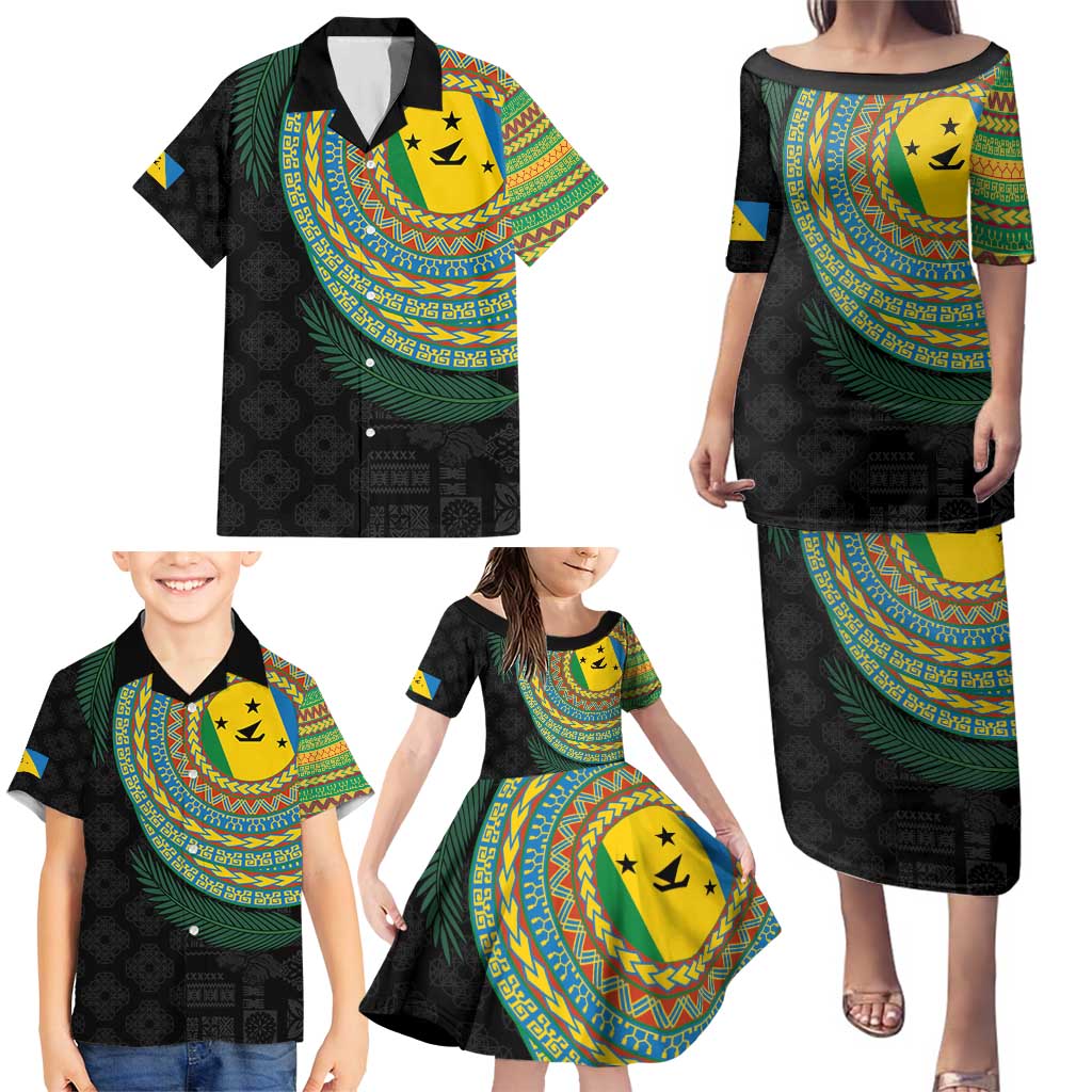 Malampa Tribal Tattoo with Namele Leaves Family Matching Puletasi and Hawaiian Shirt LT03 - Polynesian Pride