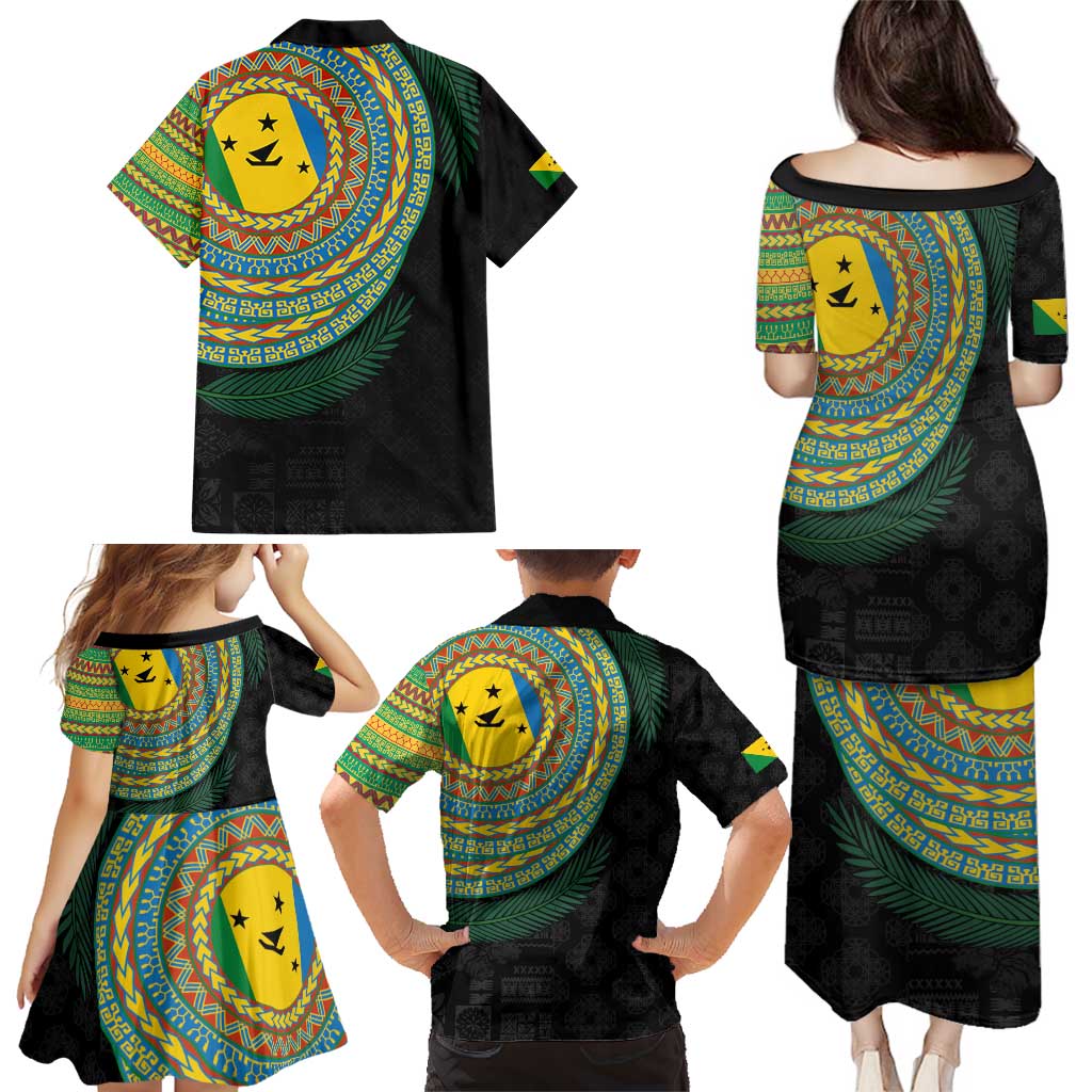 Malampa Tribal Tattoo with Namele Leaves Family Matching Puletasi and Hawaiian Shirt LT03 - Polynesian Pride